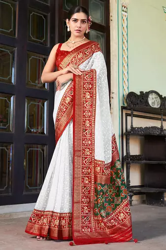 white poly viscose georgette lucknowi chikankari work saree