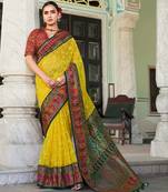 yellow poly viscose georgette lucknowi chikankari work saree