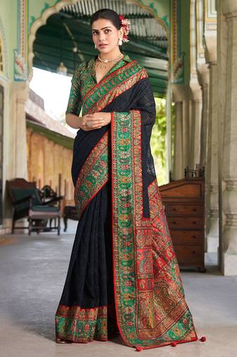 black poly viscose georgette lucknowi chikankari work saree