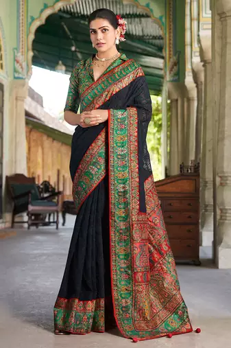 black poly viscose georgette lucknowi chikankari work saree