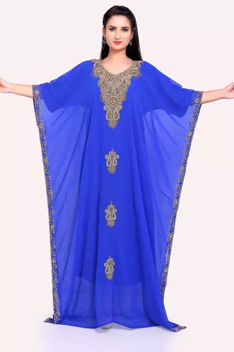 Graceful Royal Blue Stitched Kaftan with Handwork embroidered – Ethnic Glam Redefined