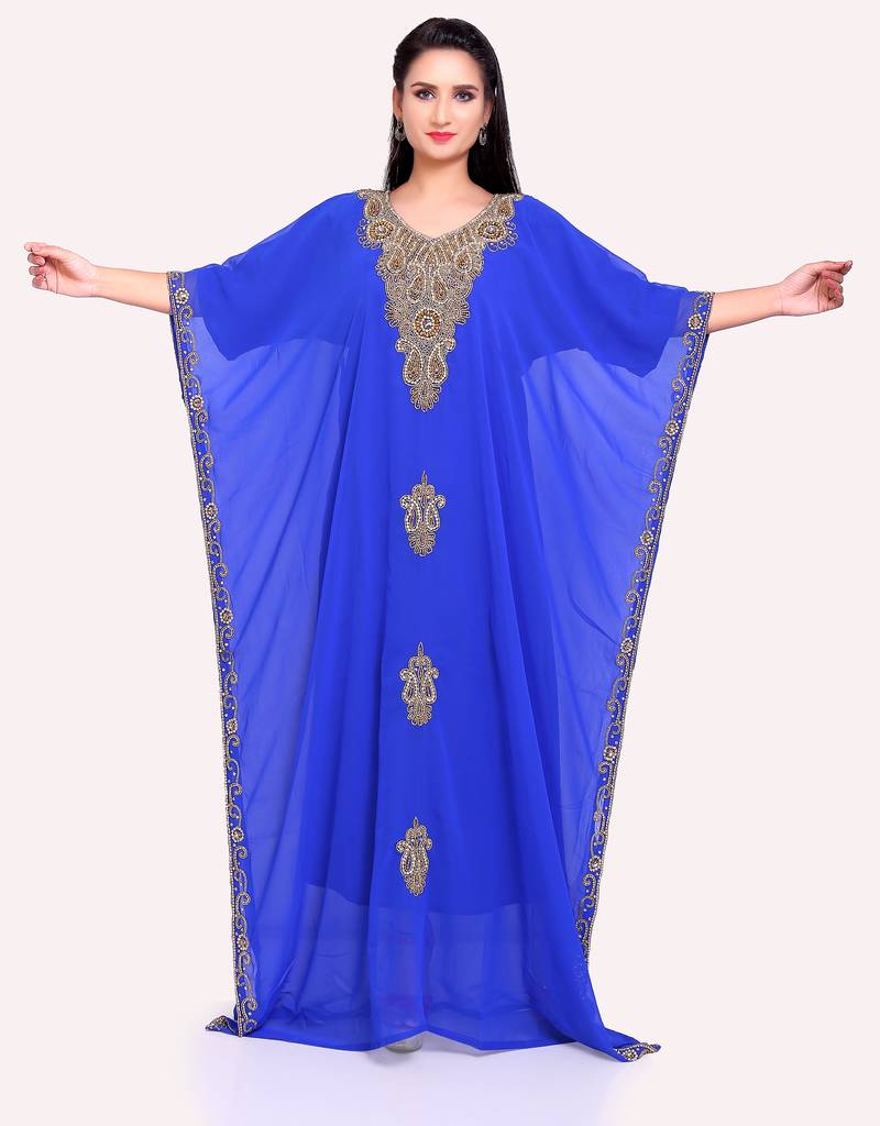 Graceful Royal Blue Stitched Kaftan with Handwork embroidered – Ethnic Glam Redefined
