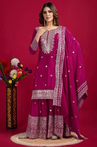 Heavy Embroidered Work Kurti Palazzo Set Festival Wear Dress With Palazzo