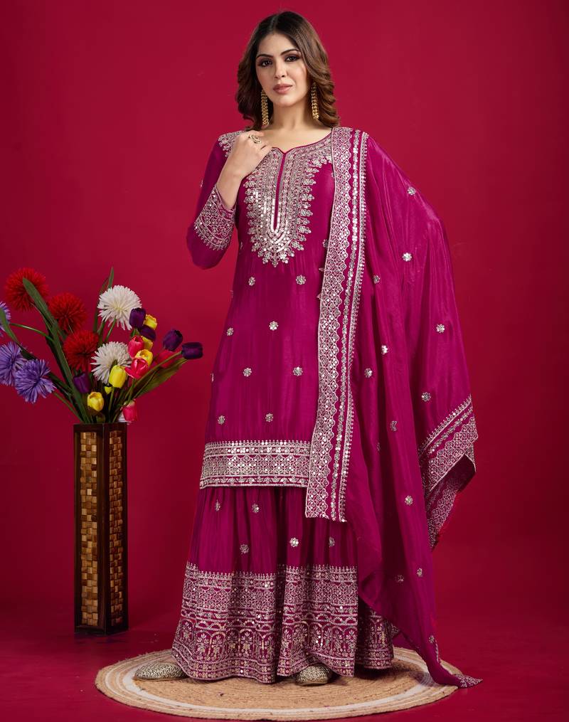 Heavy Embroidered Work Kurti Palazzo Set Festival Wear Dress With Palazzo