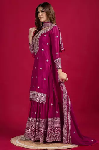 Heavy Embroidered Work Kurti Palazzo Set Festival Wear Dress With Palazzo