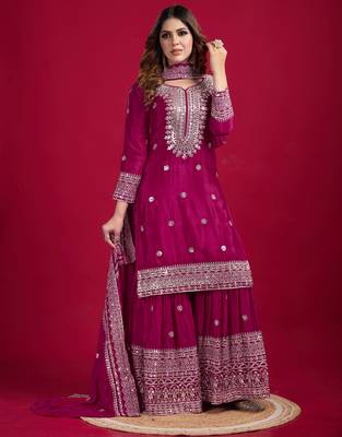 Heavy Embroidered Work Kurti Palazzo Set Festival Wear Dress With Palazzo 4