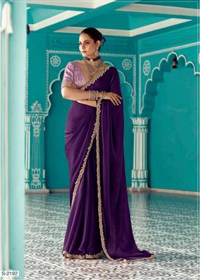 violet embroidered saree with jacquard work blouse piece 1