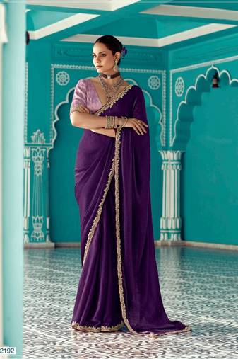 violet embroidered saree with jacquard work blouse piece