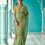 green embroidered saree with jacquard work blouse piece