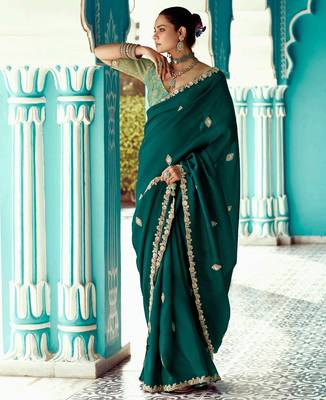 emerald embroidered saree with jacquard work blouse piece 1