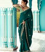 emerald embroidered saree with jacquard work blouse piece