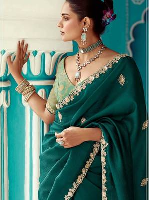 emerald embroidered saree with jacquard work blouse piece 2