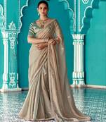 cream embroidered saree with jacquard work blouse piece