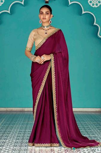 maroon embroidered saree with jacquard work blouse piece