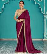 maroon embroidered saree with jacquard work blouse piece