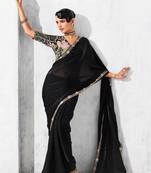 black embroidered saree with jacquard work blouse piece