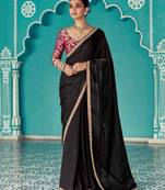 black embroidered saree with jacquard work blouse piece