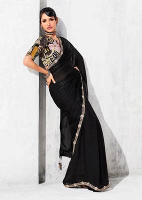 black embroidered saree with jacquard work blouse piece 3