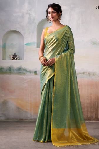 green handloom tissue silk self woven plain saree