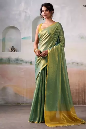 green handloom tissue silk self woven plain saree