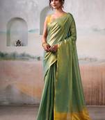 green handloom tissue silk self woven plain saree
