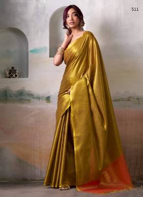 gold handloom tissue silk self woven plain saree 1