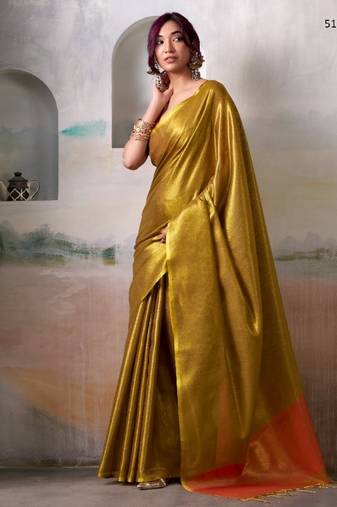gold handloom tissue silk self woven plain saree