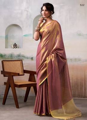 pink gold handloom tissue silk self woven plain saree 1