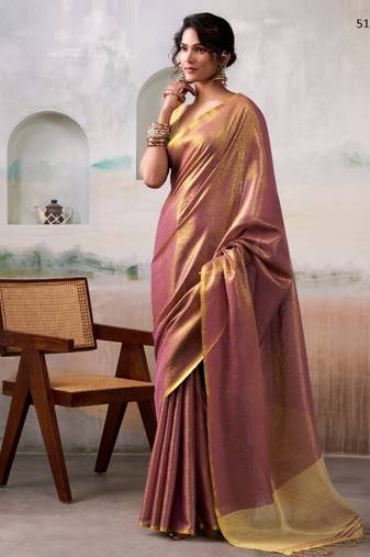 pink gold handloom tissue silk self woven plain saree