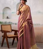 pink gold handloom tissue silk self woven plain saree