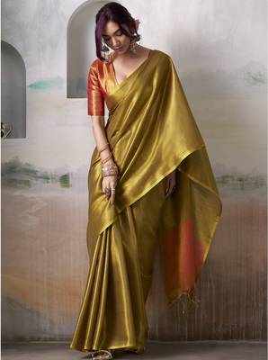 pink gold handloom tissue silk self woven plain saree 4