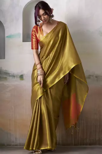 pink gold handloom tissue silk self woven plain saree