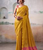 yellow handloom tissue silk self woven plain saree