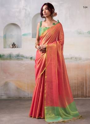 red handloom tissue silk self woven plain saree 1
