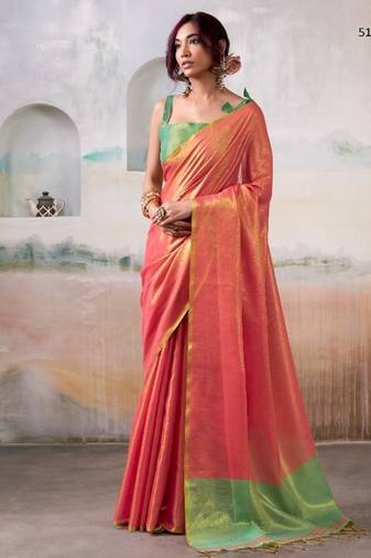 red handloom tissue silk self woven plain saree