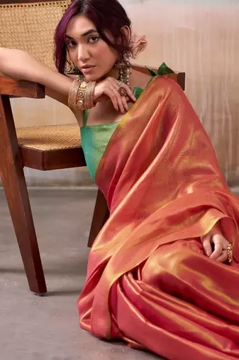 red handloom tissue silk self woven plain saree