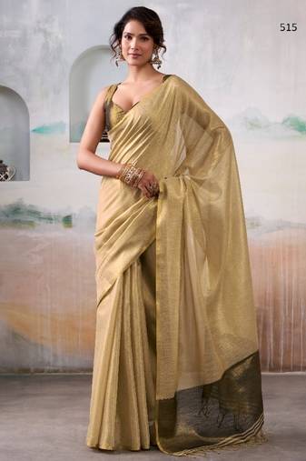 beige handloom tissue silk self woven plain saree