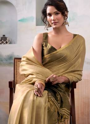 beige handloom tissue silk self woven plain saree 2