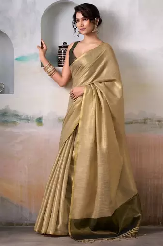 beige handloom tissue silk self woven plain saree