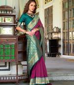 wine silk blend zari weaving saree with blouse piece