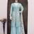 Sky blue embroidery sequence & thread with mirror daimond work silk free size stitched suit