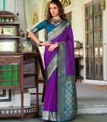 violet silk blend zari weaving saree with blouse piece