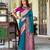 teal banarasi silk blend zari weaving saree with blouse piece