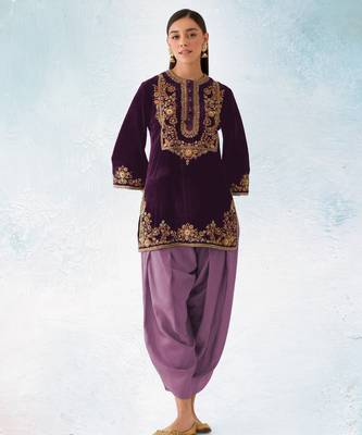 Lavener-puple embroidery sequin & thread velvet salwar suit 1