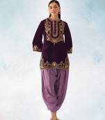 Lavener-puple embroidery sequence & thread work velvet semi stitched salwar suit