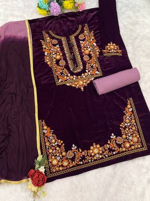 Lavener-puple embroidery sequin & thread velvet salwar suit 2