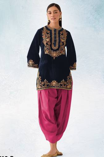 Black-red embroidery sequence & thread work velvet semi stitched salwar suit