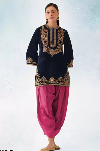 Black-red embroidery sequence & thread work velvet semi stitched salwar suit