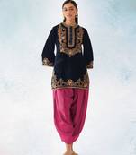 Black-red embroidery sequence & thread work velvet semi stitched salwar suit