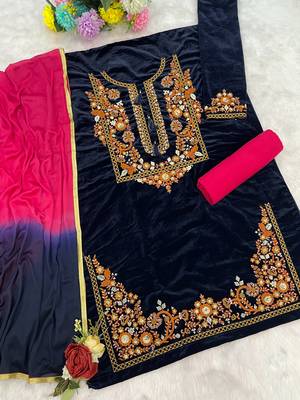 Black-red embroidery sequin & thread velvet salwar suit 2